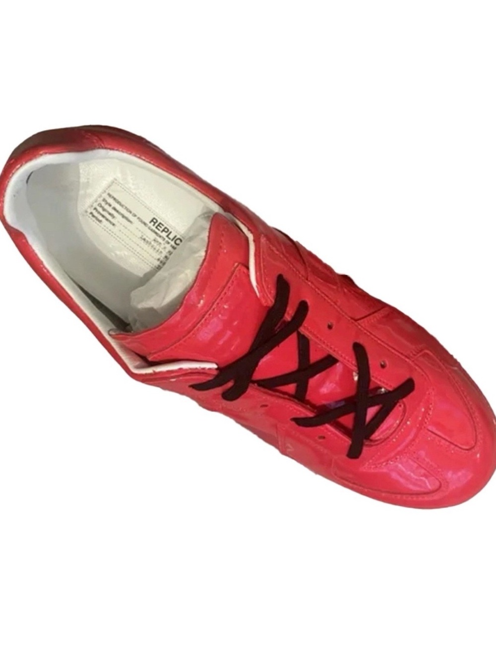 Maison Martin Margiela Pink Patent Low-Top Sneaker with Black Laces